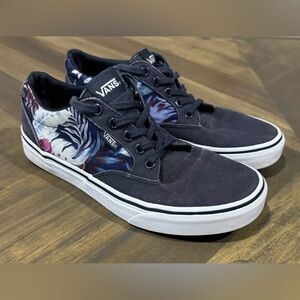 VANS Off The Wall Blue Purple Tropical Flower Print Low Top Sneakers Shoes W8